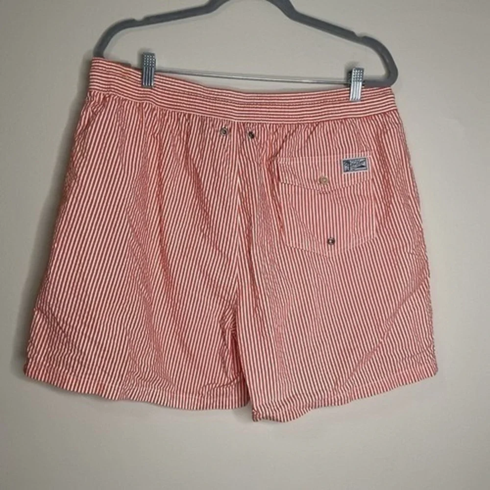 VTG Polo Ralph Lauren‎ Swimwear White/Pink Striped Swimming Shorts Men 2XL China